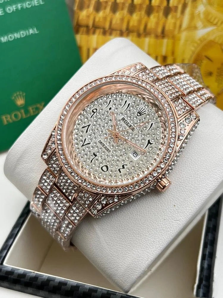 Stainless Steel Rolex Datejust Rose Gold Diamond Watch